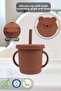 Baby Training Cup with Leak-Proof Lid and Silicone Straw - Silicone Baby Feeding Cup - Brown