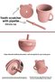 4-Piece Silicone Feeding Set - Baby Bib - Vacuum Food Bowl - Cup with Straw - Spoon - Pink - 4