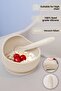 2-Piece Silicone Baby Feeding Set - Vacuum Feeding Bowl - Silicone Teething Spoon - Beige - 2