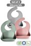 3-Piece Silicone Baby Bib Set - Double Lock Adjustable Silicone Bib - Grey-Green-Pink