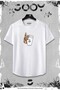 2-Piece Glass Design Slim Fit White Tshirt - Set with Gray Shorts - 2