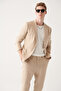 Men's Beige Linen Blended Unlined Double Slit Jacket A31Y4022 - 3