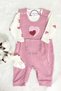 Baby Girl Heart Embroidered 2-Piece Salopet Set Long Sleeve Snap Fastener Newborn Outfit Socks Gift - 3