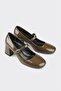 Khaki Leather Women's Heeled Shoes - 2