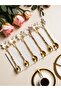 Gold Plated Butterfly Figure Enamel Set of 6 Tea Spoons (white) - 6