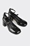 Black Leather Women's Heeled Shoes - 2