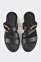 Black Leather Women's Slippers - 4
