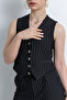 Women's Vest Pants Double Set - Striped Black - 4