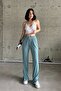 Nile Green High Waist Sweatpants with Elastic Waist Slits - 4