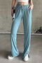 Nile Green High Waist Sweatpants with Elastic Waist Slits