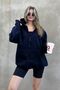 Dark Navy Blue Hooded Oversize Zippered Hooded Sweatshirt