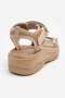 S-Step Dark Beige Cross Detail Velcro Thick Sole Women's Sandals - 8