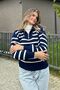 Navy Blue Striped Zippered Knitwear Sweater - 2