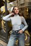 Gray Half Fisherman Ribbed Blouse - 2