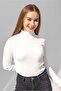 White Turtleneck Turtleneck Hooded Camisole Ribbed Sweater - 3