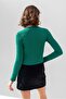Grass Green Long Sleeve Ribbed Blouse Crop Knitted T-shirt - 5