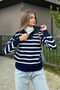 Navy Blue Striped Zippered Knitwear Sweater - 5
