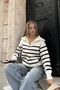 White Black Striped Zippered Knitwear Sweater - 2