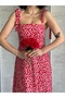 Women's Red Wide Strap Shoulder Tie Tight Fit Cotton Dress - 2