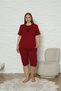 Women's Burgundy Plus Size 100% Cotton Summer Short Sleeve Pocket Capri Bermuda Pajama Set - 7