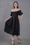 New Season Women's Stretchy Scuba Fabric Square Neck Balloon Sleeve Design Black Midi Evening Dress 582613 - 8