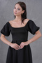 New Season Women's Stretchy Scuba Fabric Square Neck Balloon Sleeve Design Black Midi Evening Dress 582613 - 3