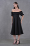New Season Women's Stretchy Scuba Fabric Square Neck Balloon Sleeve Design Black Midi Evening Dress 582613 - 6