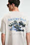 Veyron Men's 100% Cotton Oversize Fit Printed Short Sleeve Round Neck Beige T-Shirt