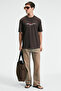Baggy Men's 100% Cotton Oversize Fit Printed Short Sleeve Round Neck Brown T-Shirt - 5