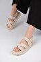 Beige Color Velcro Strap Women's Sandals - 4