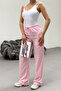 Women's Elastic Waist Pink Linen Trousers - 3