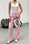 Women's Elastic Waist Pink Linen Trousers - 6