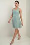 Women's Thick Strap Lined Glitter Flock Printed Short Flared Dress - 2