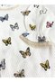 Baby Girl Butterfly Patterned Lace Balloon Sleeve Snap Fastener 3-Piece Set with Hair Band - 6