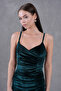 Women's Velvet Low-cut and Slit Strap Evening Dress - 2
