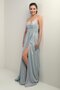 Lined Glitter Long Evening Dress with Rope Straps