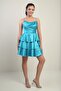Women's Rope Strap Back Lace up Skirt Layered Satin Short Dress - 2