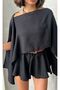 8017 Shoulder Detailed Linen Look Suit Shorts+Blouse - 2