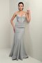 Women's Strapless Lace up Back Lining Underwire Long Fish Evening Dress