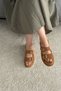 Dodo Women's Genuine Leather Lightweight Anatomical Buckle Daily Lightweight Slippers P327- Brown