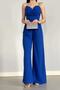 Imported Crepe Fabric Wide Leg Jumpsuit Dress with Straps - 8