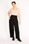 Women's Black Large Size Wide Corsage Belted Viscose Trousers 65n36113