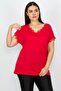 Women's Large Size Red Lace Detailed Viscose Blouse 65n13235