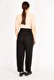 Women's Black Large Size Wide Corsage Belted Viscose Trousers 65n36113 - 6