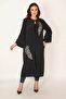Women's Large Size Black Applique Detailed Single Lace Closed Cape 65n34502 - 3