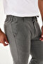 Men's Jogger Pants Slim Fit Waist Half Elastic Lycra Dark Gray Fabric Trousers - 8