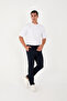 Men's Jogger Pants Slim Fit Waist Half Elastic Lycra Navy Blue Fabric Trousers - 2