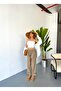 Women's Plus Size Summer High Waist 100% Cotton Linen Look Pants W206 - 3