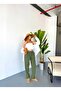 Women's Plus Size Summer High Waist 100% Cotton Linen Look Pants W206 - 2