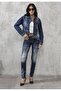 Wd256 Contrast Stitched Embroidered Blue Women's Jeans
